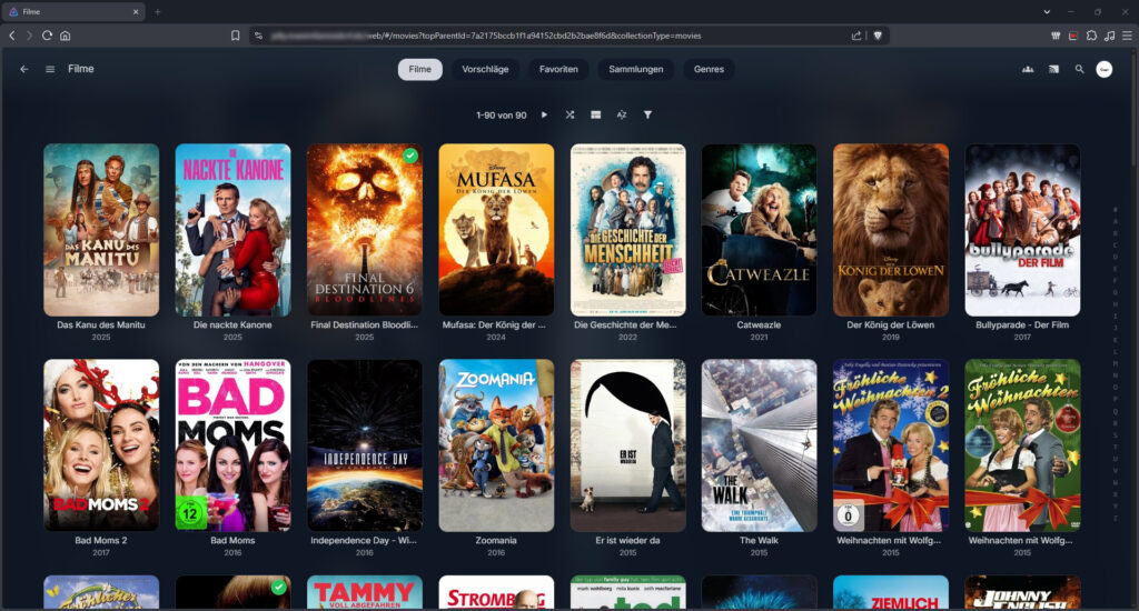 Eine Ansicht von Jellyfin meines Homelabs