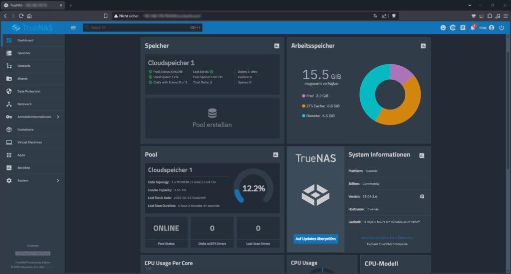 TrueNAS Scale Dashboard